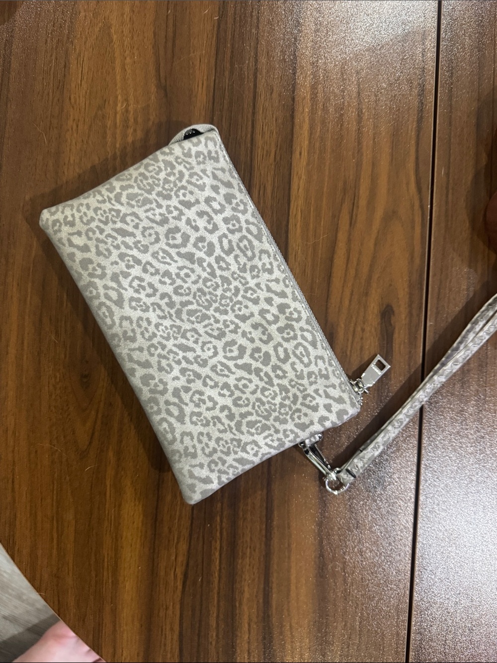 Neutral Gray Leopard Print Wristlet Clutch